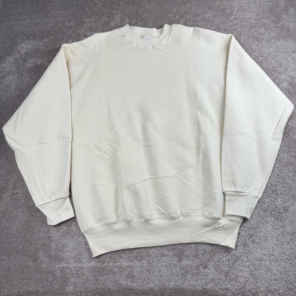 FOL Fruit Loom Heavy Cotton Blank Crewneck Sweatshirt Size XL Cream Minimalist